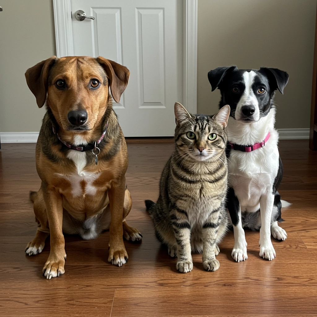 Dogs and cat as a family