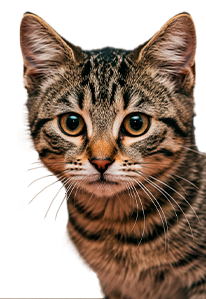 Brown tabby cat with striking green eyes