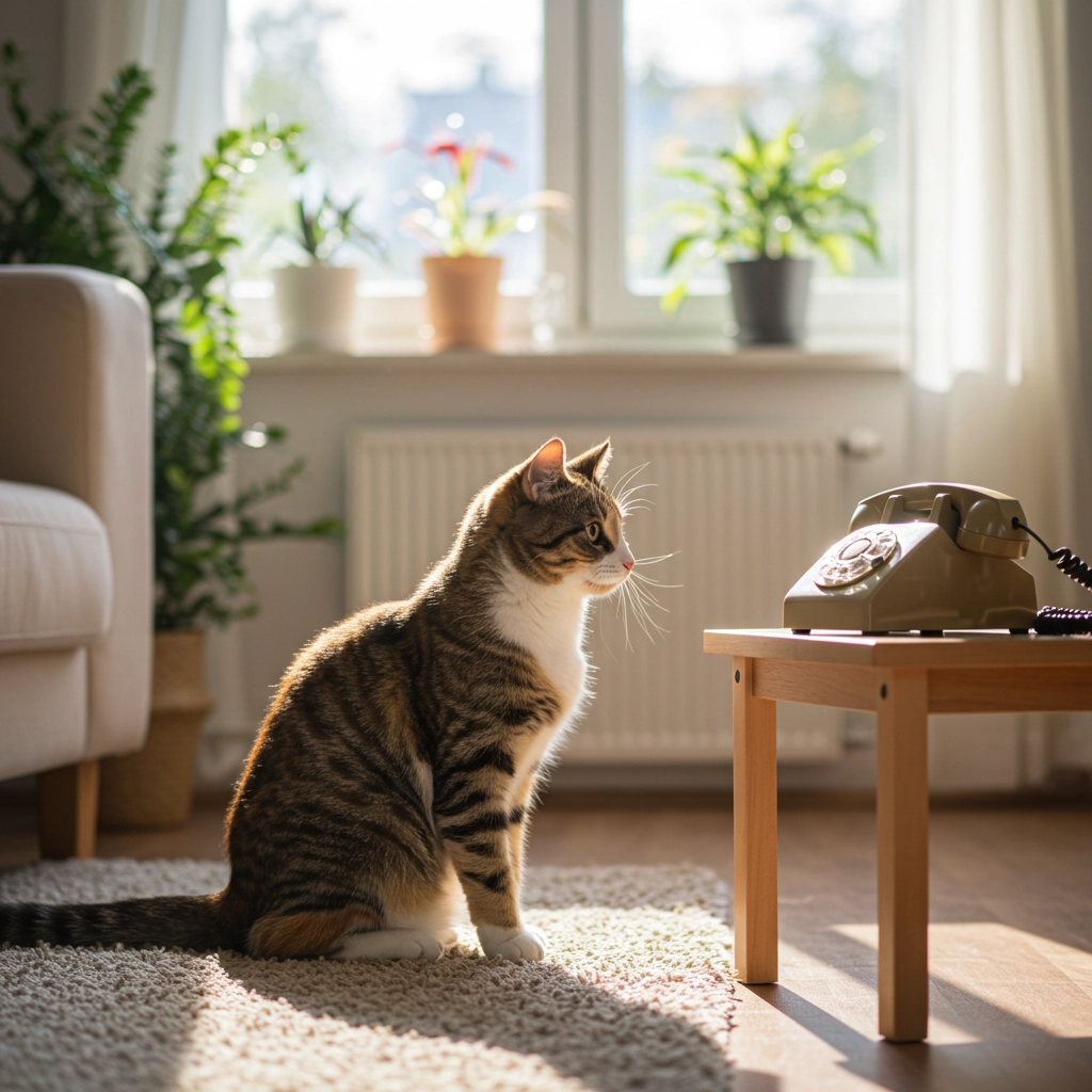 Cat watching a house phone