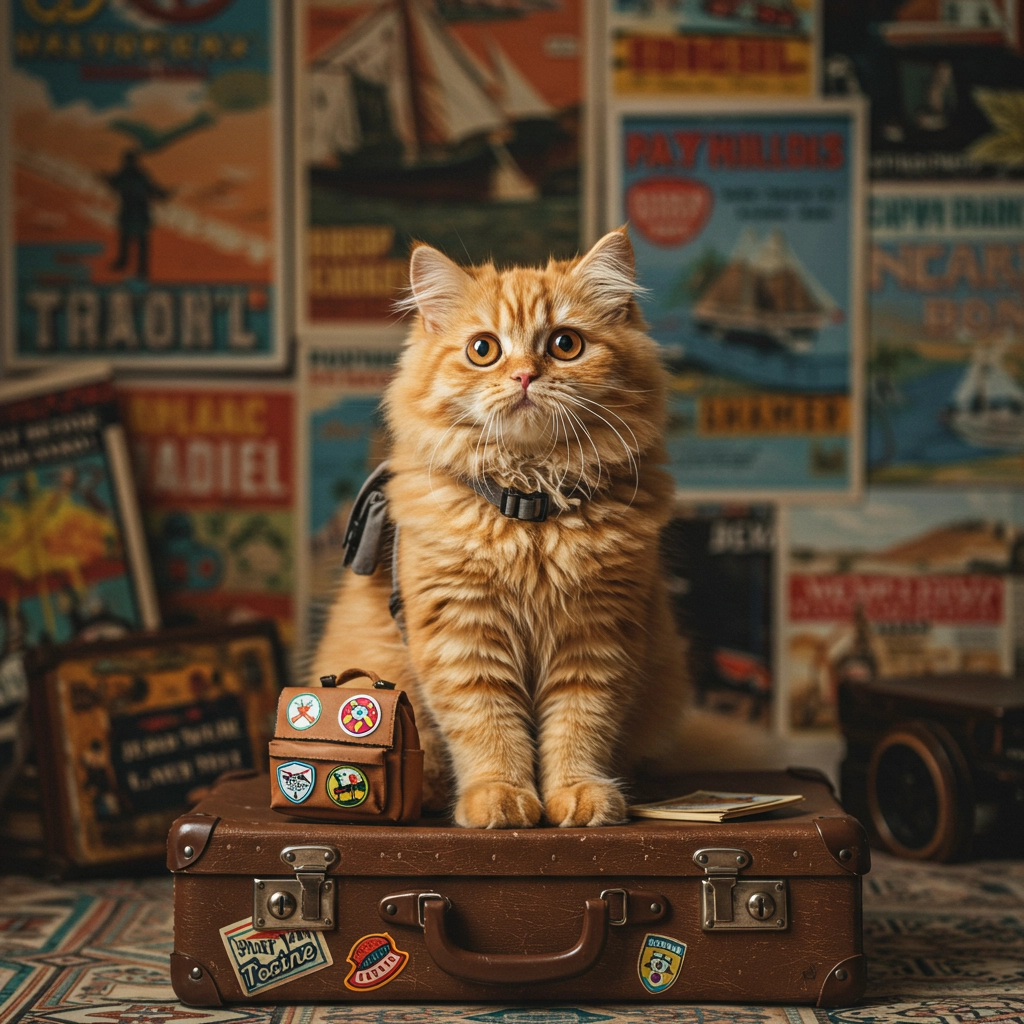 Orange cute cat ready to travel