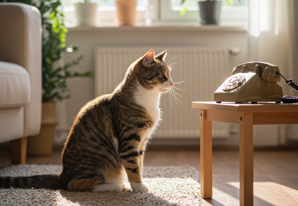 Cat watching a house phone